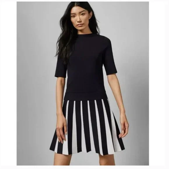 Ted Baker Hethia Pleat Knit Dress navy white size 1 *PLEASE READ* - Picture 3 of 16